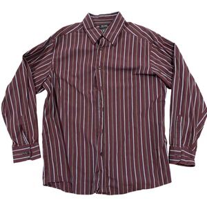 Cotton Axcess Claiborne Mens XL Burgundy Striped Button Down Shirt‎ Long Sleeve
